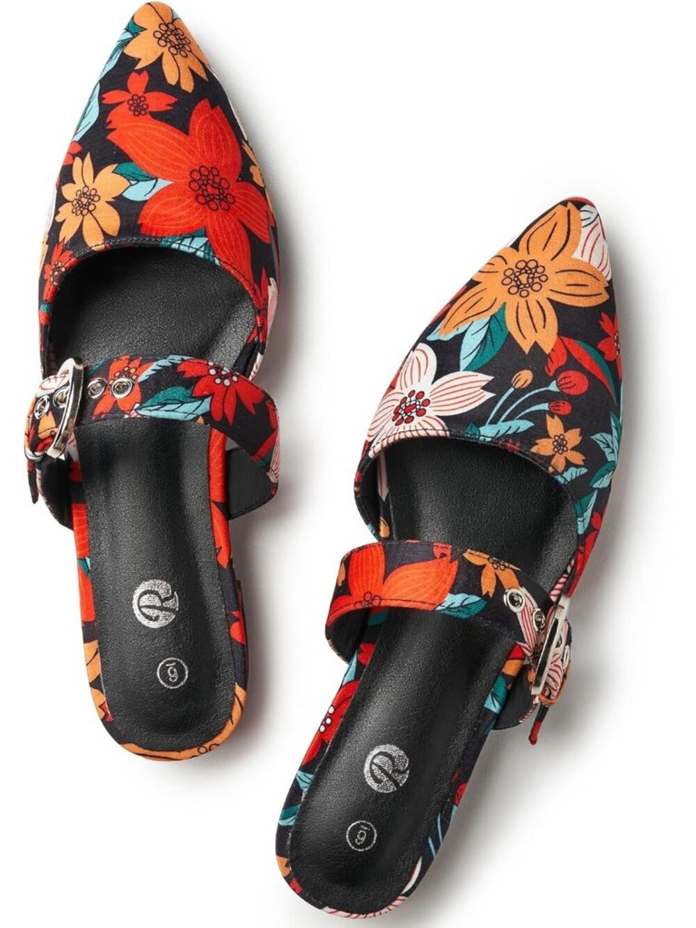 👑Women's Floral Adjustable Strap Pointed Toe Backless Loafer Shoes…